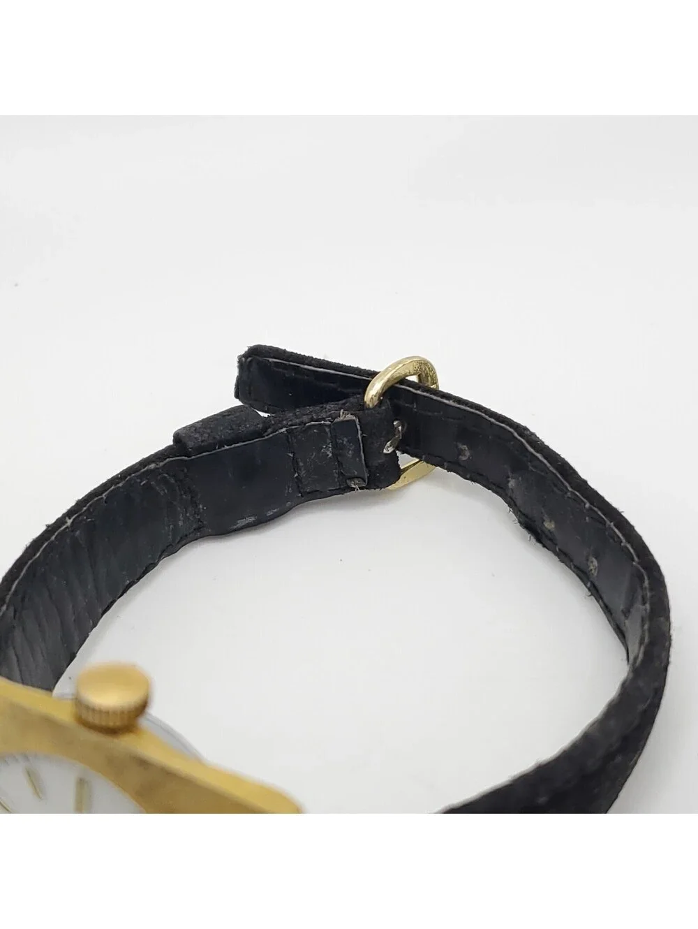 Vintage Lucerne Mechanical Watch Women Running Gold Tone Black Band 23mm